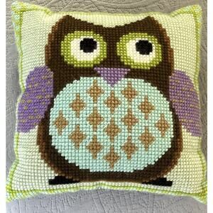 Vervaco Mister Owl Handmade Yarn Cross Stitch Brown Green Pillow